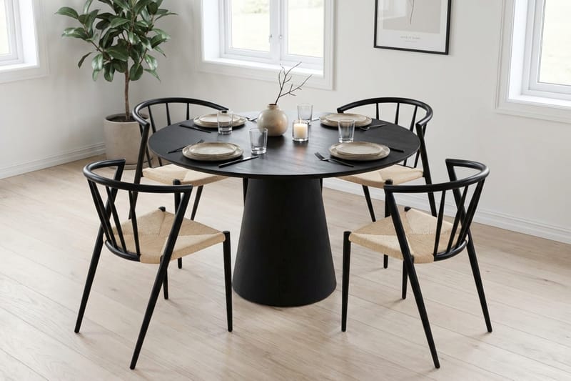 Siena Matgrupp runt 110 cm Svart med 4 Winston Matstolar - Svart - Products - Möbler - Bord & matgrupp - Matgrupp