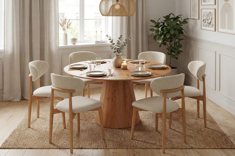 Siena Matgrupp runt 150 cm Ek med 6 Molly Matstolar - Ek - Products - Möbler - Bord & matgrupp - Matgrupp