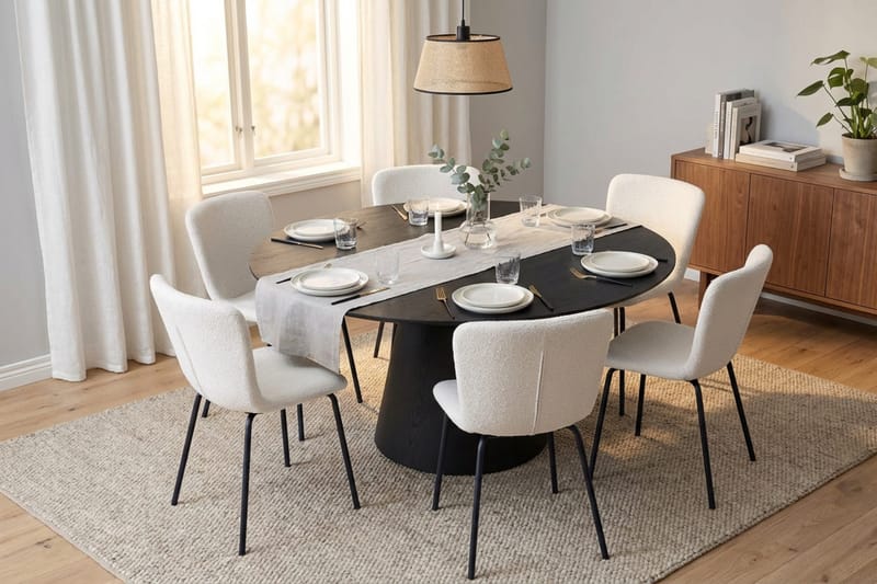 Siena Matgrupp runt 150 cm Svart med 6 Katy Matstolar - Svart - Products - Möbler - Bord & matgrupp - Matgrupp