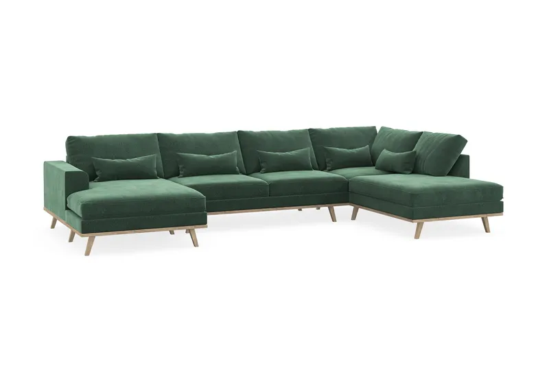 Copenhagen 5-sits Högervänd U-formad Soffa med Divan och Schäslong i Sammet - Mörkgrön - Products - Möbler - Soffa - Sammetssoffa