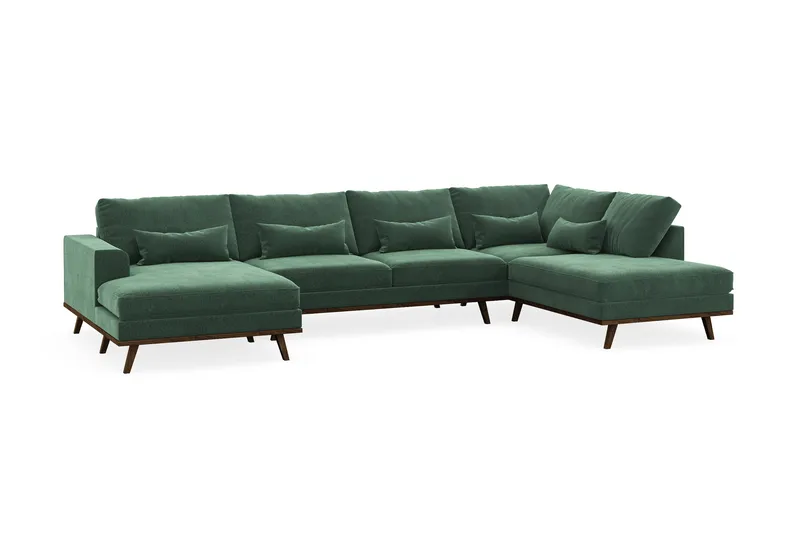 Copenhagen 5-sits Högervänd U-formad Soffa med Divan och Schäslong i Sammet - Mörkgrön - Products - Möbler - Soffa - Sammetssoffa