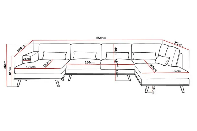 Copenhagen 5-sits Högervänd U-formad Soffa med Divan och Schäslong i Tyg - Ljusgrå - Products - Möbler - Soffa - U-soffa