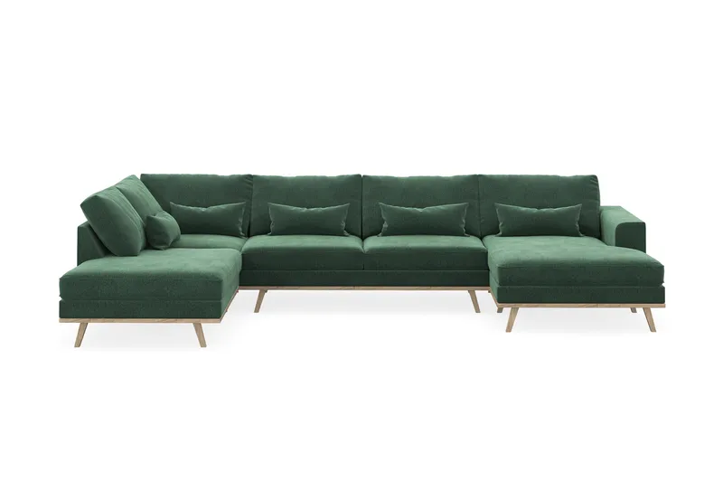 Copenhagen 5-sits Vänstervänd U-formad Soffa med Divan och Schäslong i Sammet, Mörkgrön