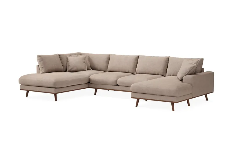 Copenhagen Premium 5-sits Vänstervänd U-formad Djup Soffa med Divan och Schäslong i Tyg - Ljusbrun - Products - Möbler - Soffa - U-soffa