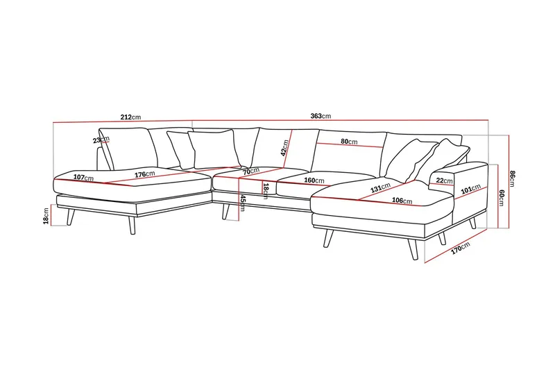 Copenhagen Premium 5-sits Vänstervänd U-formad Djup Soffa med Divan och Schäslong i Tyg - Ljusbrun - Products - Möbler - Soffa - U-soffa