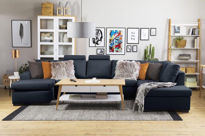 Crazy 5-sits Högervänd U-formad X-Large Soffa med Divan och Schäslong i Tyg - Blå - Products - Möbler - Soffa - U-soffa