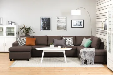 Crazy 5-sits Högervänd U-formad X-Large Soffa med Divan och Schäslong i Tyg - Brun - Products - Möbler - Soffa - U-soffa