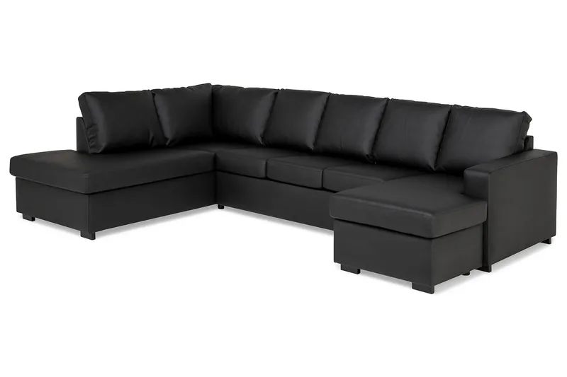 Crazy 5-sits Vänstervänd U-formad Soffa med Divan och Schäslong i Konstläder - Svart - Products - Möbler - Soffa - U-soffa