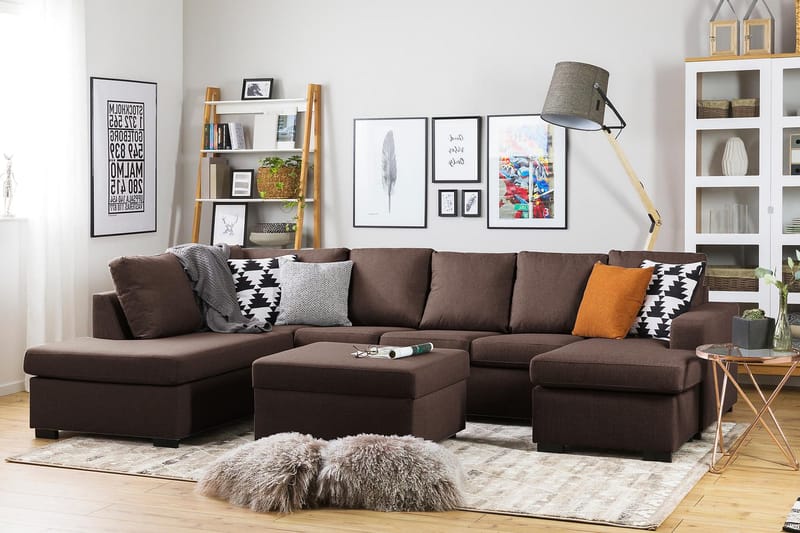 Crazy 5-sits Vänstervänd U-formad Soffa med Divan och Schäslong i Tyg - Brun - Products - Möbler - Soffa - U-soffa