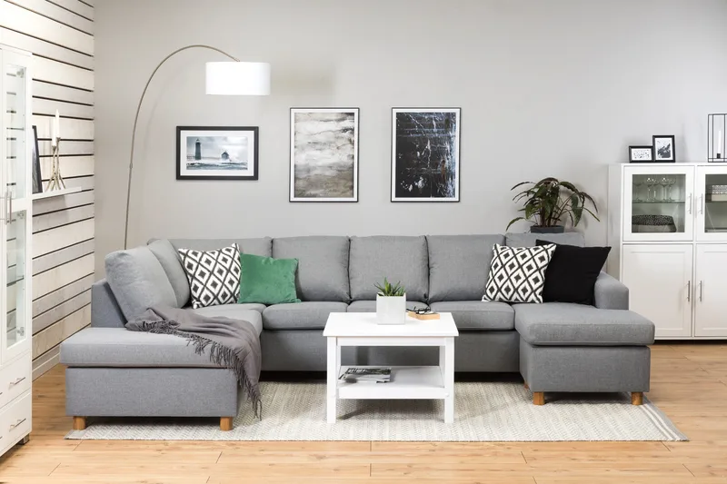 Crazy 5-sits Vänstervänd U-formad Soffa med Divan och Schäslong i Tyg - Grå - Products - Möbler - Soffa - U-soffa
