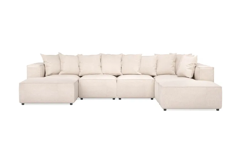 Cubo 5-sits U-formad Djup Modulsoffa Med Divan och Schäslong i Sammet, Beige