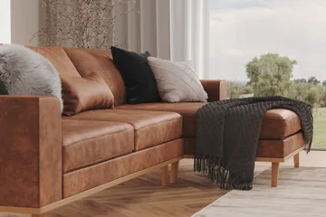 Copenhagen 4-sits Högervänd L-formad Divansoffa i Konstläder - Brun - Products - Möbler - Soffa - Divansoffa & schäslongsoffa - 4 sits soffa med divan