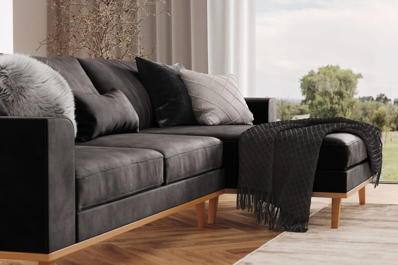Copenhagen 4-sits Högervänd L-formad Divansoffa i Sammet - Mörkgrå - Products - Möbler - Soffa - Divansoffa & schäslongsoffa - 4 sits soffa med divan