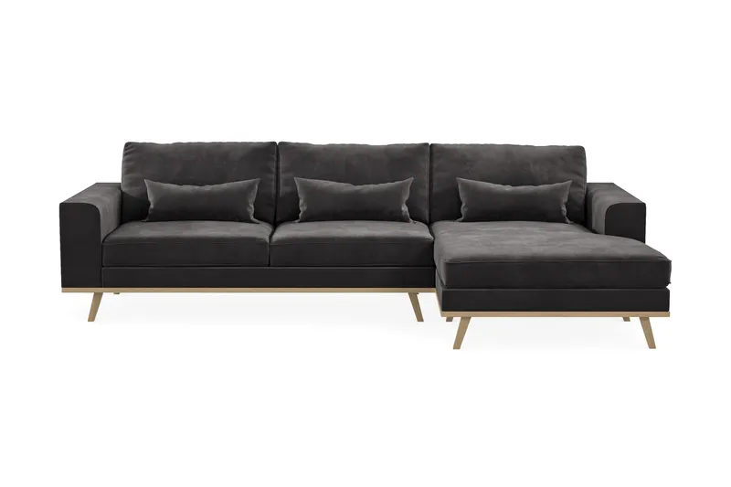 Copenhagen 4-sits Högervänd L-formad Divansoffa i Sammet - Mörkgrå - Products - Möbler - Soffa - Divansoffa & schäslongsoffa - 4 sits soffa med divan