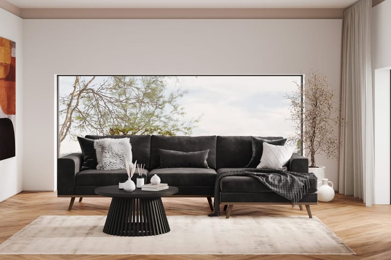 Copenhagen 4-sits Högervänd L-formad Divansoffa i Sammet - Mörkgrå - Products - Möbler - Soffa - Divansoffa & schäslongsoffa - 4 sits soffa med divan