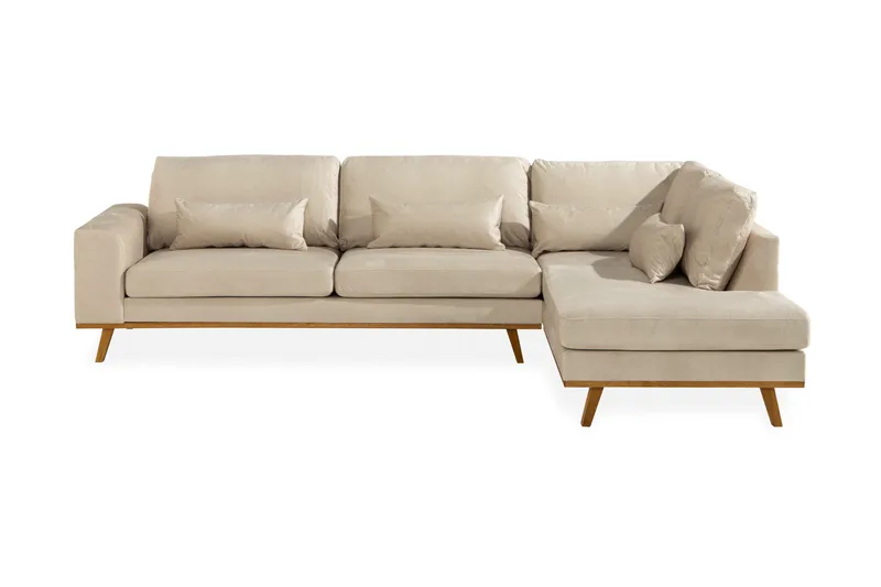 Copenhagen 4-sits Högervänd L-formad Schäslongsoffa i Sammet - Beige - Products - Möbler - Soffa - Divansoffa & schäslongsoffa - 4 sits soffa med divan