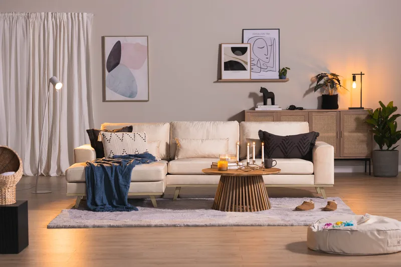 Copenhagen 4-sits Vänstervänd L-formad Divansoffa i Sammet - Beige - Products - Möbler - Soffa - Divansoffa & schäslongsoffa - 4 sits soffa med divan