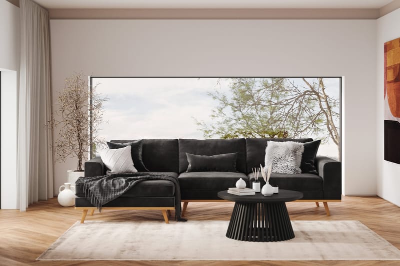 Copenhagen 4-sits Vänstervänd L-formad Divansoffa i Sammet - Mörkgrå - Products - Möbler - Soffa - Divansoffa & schäslongsoffa - 4 sits soffa med divan