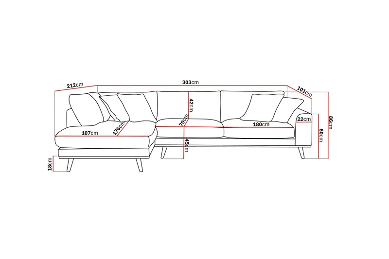 Copenhagen Premium 4-sits Vänstervänd L-formad Djup Schäslongsoffa i Tyg - Grön - Products - Möbler - Soffa - Divansoffa & schäslongsoffa - 4 sits soffa med divan
