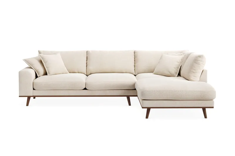 Copenhagen Premium 4-sits Högervänd L-formad Djup Schäslongsoffa i Chenille, Ljusbeige