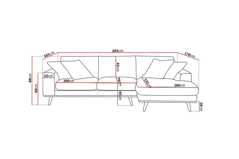 Copenhagen Premium 4-sits Högervänd L-formad Djup Divansoffa i Tyg - Mörkbrun - Products - Möbler - Soffa - Divansoffa & schäslongsoffa - 3 sits soffa med divan