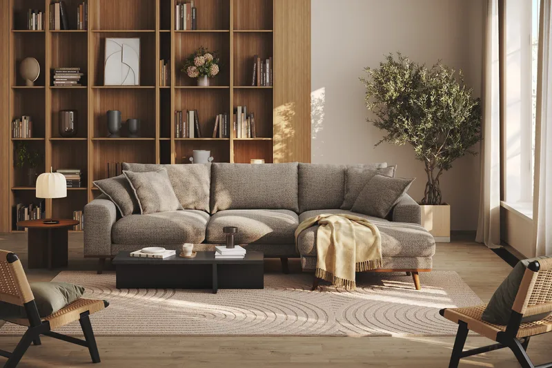 Copenhagen Premium 4-sits Högervänd L-formad Djup Divansoffa i Chenille - Brun - Products - Möbler - Soffa - Divansoffa & schäslongsoffa - 4 sits soffa med divan