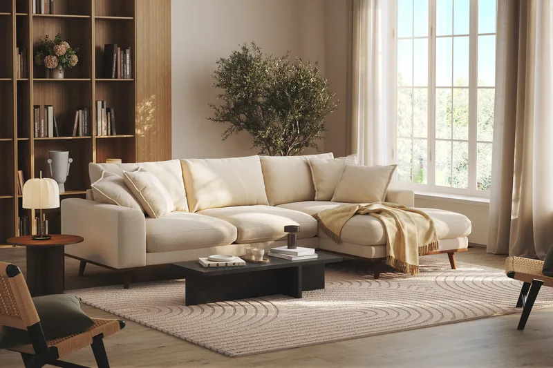 Copenhagen Premium 4-sits Högervänd L-formad Djup Divansoffa i Chenille - Ljusbeige - Products - Möbler - Soffa - Divansoffa & schäslongsoffa - 4 sits soffa med divan