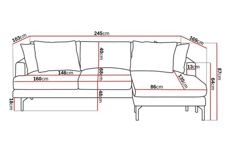 Menard 3-sits Högervänd L-formad Divansoffa i Manchester - Mörkgrå - Products - Möbler - Soffa - Divansoffa & schäslongsoffa - 3 sits soffa med divan