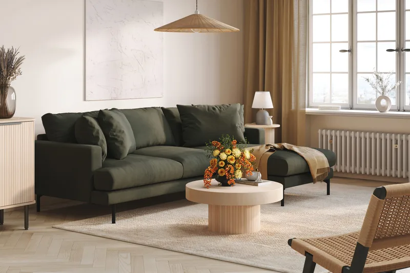 Menard 3-sits Högervänd L-formad Divansoffa i Manchester - Mörkgrön - Products - Möbler - Soffa - Divansoffa & schäslongsoffa - 3 sits soffa med divan