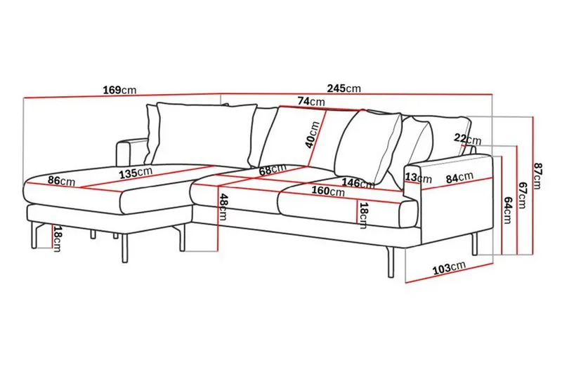 Menard 3-sits Vänstervänd L-formad Divansoffa i Manchester - Grå - Products - Möbler - Soffa - Divansoffa & schäslongsoffa - 3 sits soffa med divan