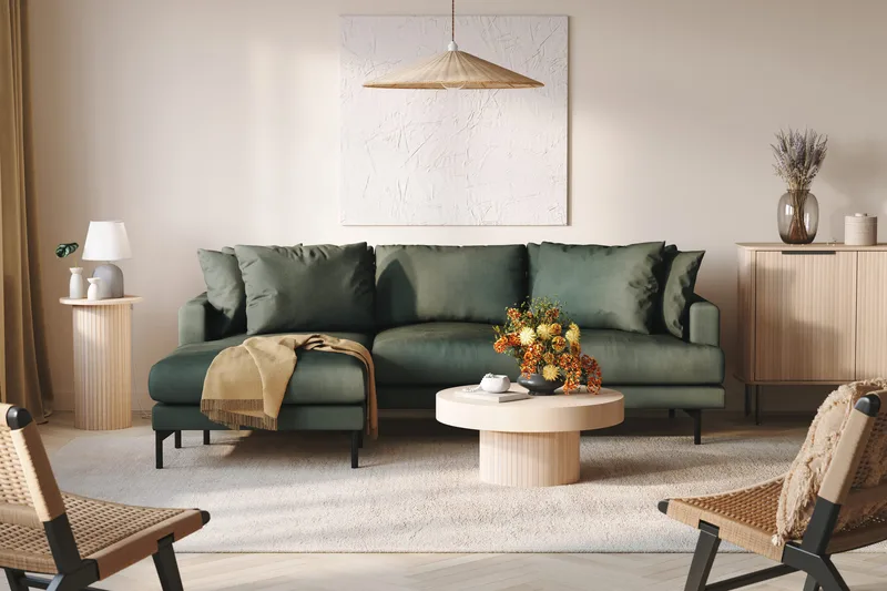 Menard 3-sits Vänstervänd L-formad Divansoffa i Manchester - Grön - Products - Möbler - Soffa - Divansoffa & schäslongsoffa - 3 sits soffa med divan