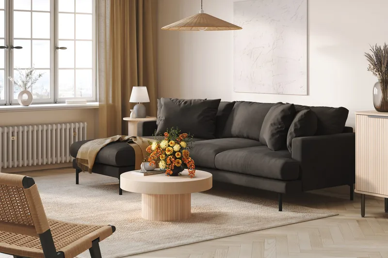 Menard 3-sits Vänstervänd L-formad Divansoffa i Manchester - Mörkgrå - Products - Möbler - Soffa - Divansoffa & schäslongsoffa - 3 sits soffa med divan