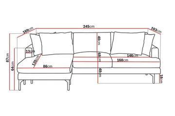 Menard 3-sits Vänstervänd L-formad Divansoffa i Manchester - Mörkgrå - Products - Möbler - Soffa - Divansoffa & schäslongsoffa - 3 sits soffa med divan