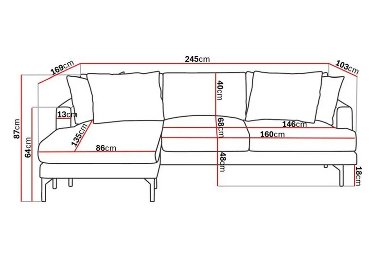 Menard 3-sits Vänstervänd L-formad Divansoffa i Tyg - Mörkgrå - Products - Möbler - Soffa - Divansoffa & schäslongsoffa - 3 sits soffa med divan