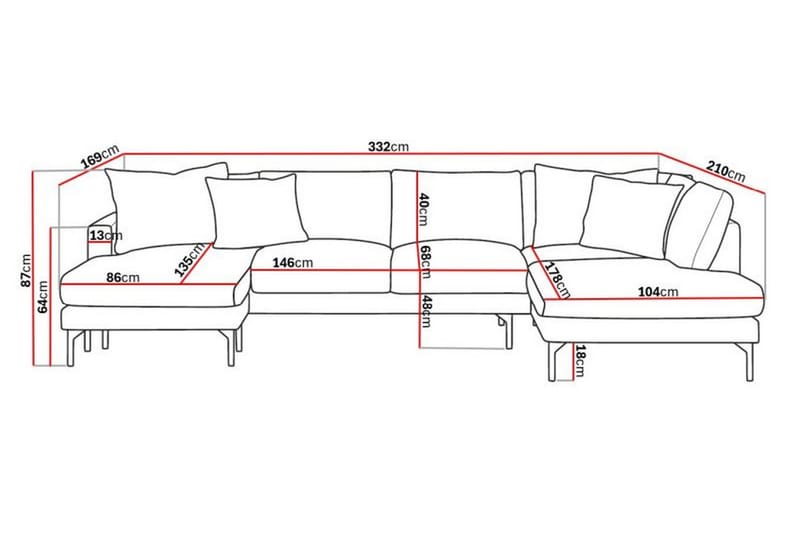 Menard 4-sits Högervänd Stor U-formad Djup Soffa med Divan och Schäslong i Manchester - Mörkgrå - Products - Möbler - Soffa - Divansoffa & schäslongsoffa - 4 sits soffa med divan