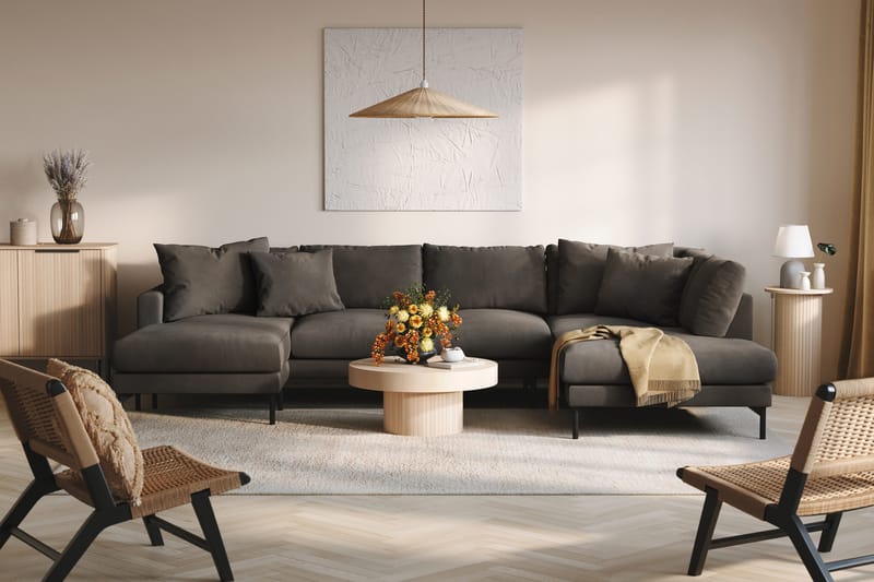 Menard 4-sits Högervänd Stor U-formad Djup Soffa med Divan och Schäslong i Manchester - Mörkgrå - Products - Möbler - Soffa - Divansoffa & schäslongsoffa - 4 sits soffa med divan