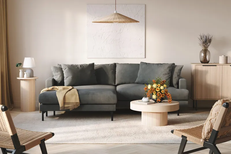 Menard 4-sits Vänstervänd L-formad Divansoffa i Manchester - Grå - Products - Möbler - Soffa - Divansoffa & schäslongsoffa - 4 sits soffa med divan