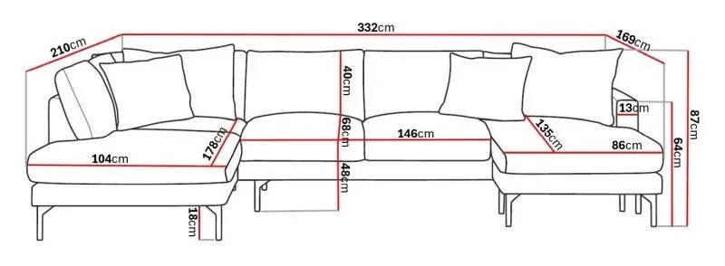 Menard 4-sits Vänstervänd Stor U-formad Djup Large Soffa med Divan och Schäslong i Tyg - Beige - Products - Möbler - Soffa - Divansoffa & schäslongsoffa - 4 sits soffa med divan