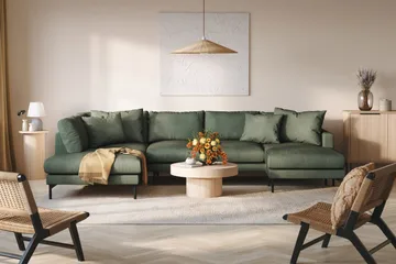 Menard 4-sits Vänstervänd Stor U-formad Djup Soffa med Divan och Schäslong i Manchester - Grön - Products - Möbler - Soffa - Divansoffa & schäslongsoffa - 4 sits soffa med divan