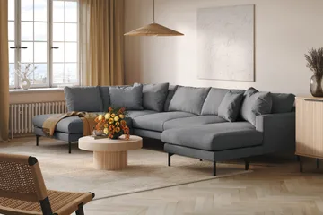 Menard 4-sits Vänstervänd Stor U-formad Djup Soffa med Divan och Schäslong i Tyg - Mörkgrå - Products - Möbler - Soffa - Divansoffa & schäslongsoffa - 4 sits soffa med divan