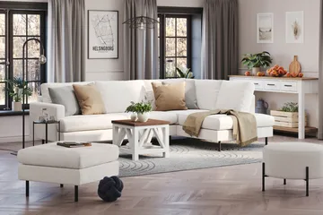 Menard Compact 4-sits Högervänd L-formad Schäslongsoffa i Bouclé - Vit - Products - Möbler - Soffa - Divansoffa & schäslongsoffa - 4 sits soffa med divan