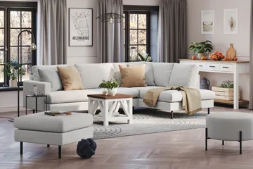 Menard Compact 4-sits Högervänd L-formad Schäslongsoffa i Tyg - Ljusgrå - Products - Möbler - Soffa - Divansoffa & schäslongsoffa - 4 sits soffa med divan
