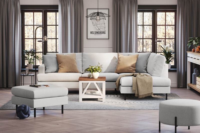 Menard Compact 4-sits Högervänd L-formad Schäslongsoffa i Tyg - Ljusgrå - Products - Möbler - Soffa - Divansoffa & schäslongsoffa - 4 sits soffa med divan