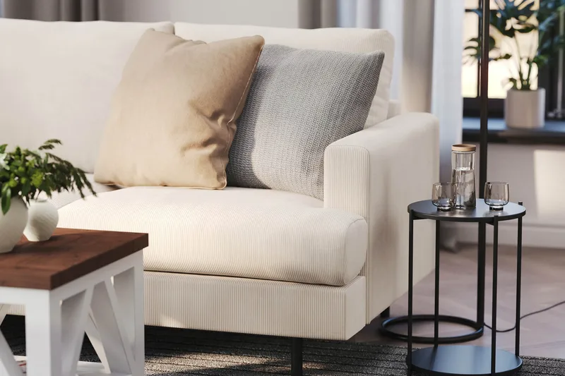 Menard Compact 4-sits Vänstervänd L-formad Schäslongsoffa i Manchester - Beige - Products - Möbler - Soffa - Divansoffa & schäslongsoffa - 4 sits soffa med divan