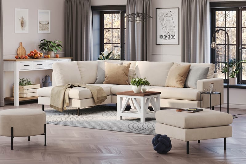Menard Compact 4-sits Vänstervänd L-formad Schäslongsoffa i Manchester - Beige - Products - Möbler - Soffa - Divansoffa & schäslongsoffa - 4 sits soffa med divan