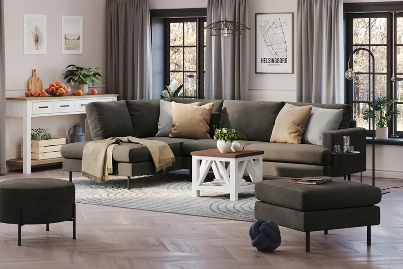 Menard Compact 4-sits Vänstervänd L-formad Schäslongsoffa i Manchester - Mörkgrå - Products - Möbler - Soffa - Divansoffa & schäslongsoffa - 4 sits soffa med divan