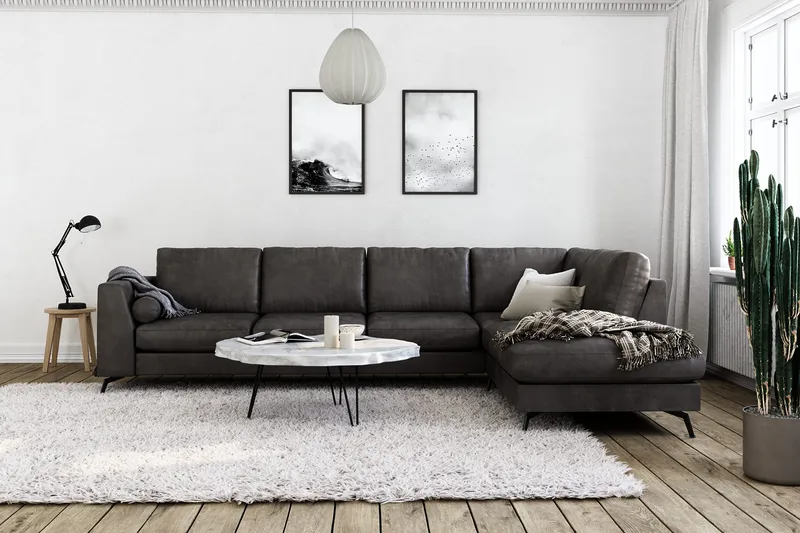 Ocean Lyx 4-sits Högervänd L-formad Schäslongsoffa i Konstläder - Mörkgrå - Products - Möbler - Soffa - Divansoffa & schäslongsoffa - 4 sits soffa med divan