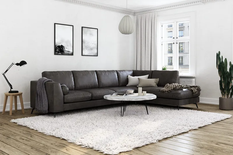 Ocean Lyx 4-sits Högervänd L-formad Schäslongsoffa i Konstläder - Mörkgrå - Products - Möbler - Soffa - Divansoffa & schäslongsoffa - 4 sits soffa med divan