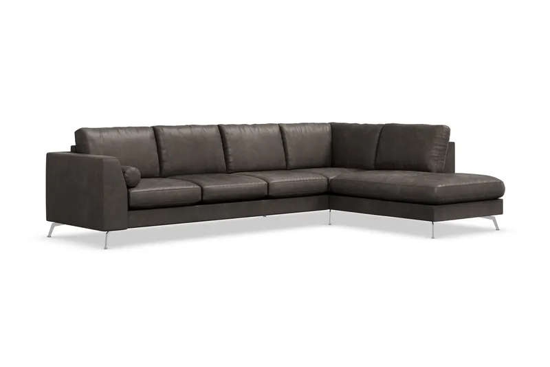 Ocean Lyx 4-sits Högervänd L-formad Schäslongsoffa i Konstläder - Mörkgrå - Products - Möbler - Soffa - Divansoffa & schäslongsoffa - 4 sits soffa med divan