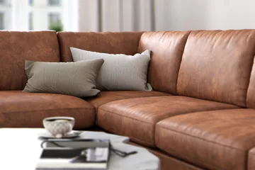 Ocean Lyx 4-sits Vänstervänd L-formad Schäslongsoffa i Konstläder - Brun - Products - Möbler - Soffa - Divansoffa & schäslongsoffa - 4 sits soffa med divan